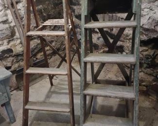 Antique Wooden Ladders Set of 2