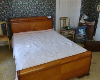 Antique Wood Bed Frame and Headboard