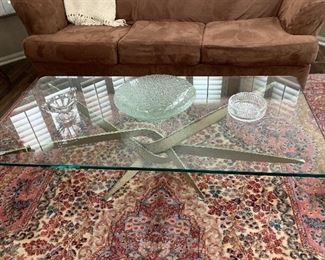 Stunning Vtg.  Brutalist Glass and metal coffee/cocktail table