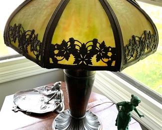 Antique Slag Glass table Lamp