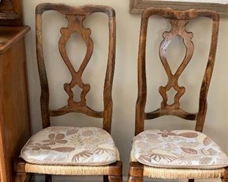 4 Queen Anne chairs-rush seats
