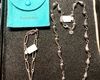 Tiffany & Co Sterling bracelet w/pouch   and  Knockoff -Tiffany & Co. 16" Elsa Peretti  Sterling Teardrop necklace 