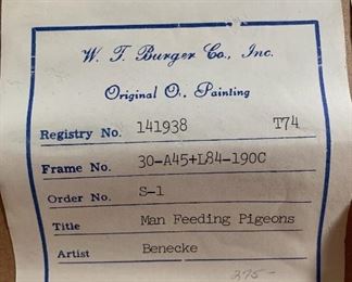 Original oil - William Benecke  - Man Feeding Pigeons 