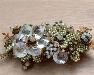 Signed Jan Carlin Gold Tone, Beads, & Seed Pearl Brooch