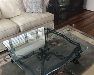 Glass top coffee table with metal base - HEAVY!! 40" square x  12" H