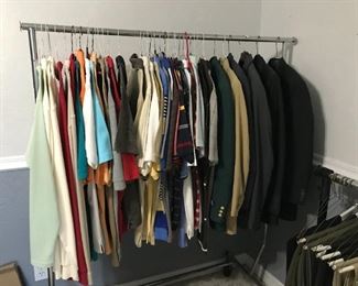 Men's golf shirts, suits and jackets, $3 and up, size M.