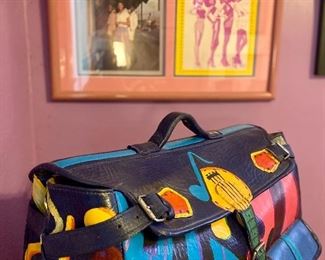 Hand painted satchel suitcase