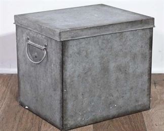 Industrial Rectangular Silvertone Metal Box With Handles (14X12X13")
