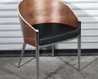 Bold Midcentury Style Woodgrain & Black Leatherette Accent Chair