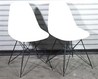 Pair Of Modern Midcentury Style White Hairpin Leg Dining Chairs