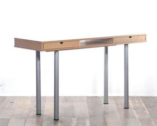 Minimalist Light Woodgrain 2-Drawer Double-Sided Console Table