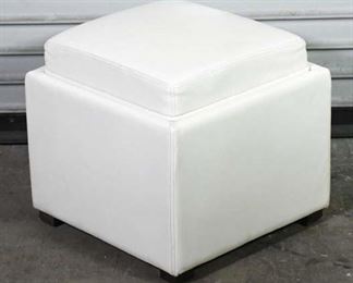 Contemporary Square White Leatherette Storage Ottoman