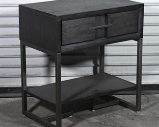 Modern Black Woodgrain Single-Drawer Nightstand
