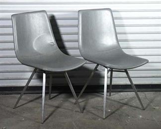 Pair Of Contemporary Grey Leatherette Modernist Dining Chairs