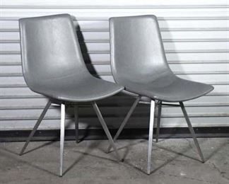 Pair Of Contemporary Grey Leatherette Dining Chairs