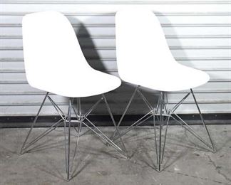 Pair Of Modern Midcentury Style White Hairpin Leg Dining Chairs