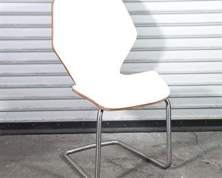 Modernist Midcentury Style Woodgrain & White Leatherette Dining Chair