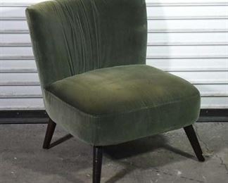 Midcentury Style Green Plush Accent Chair, Damaged - Hole In Back