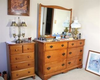 Atkins Early American Bedroom Set Dresser with Mirror, Small Chest of Drawers