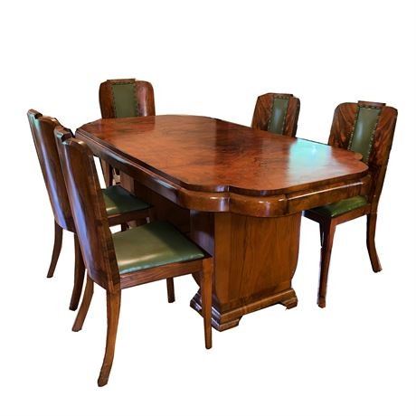 Lot 001
Art Deco Flame Mahogany Dining Table.   https://www.bidrustbelt.com/Event/LotDetails/120433870/Art-Deco-Flame-Mahogany-Dining-Table