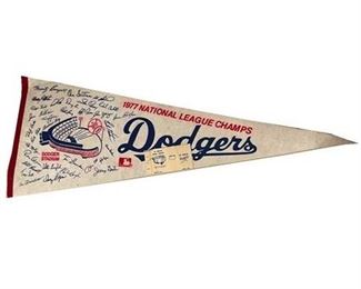 Lot 225
1977 Dodgers National League Champs Pennant Autographed.     https://www.bidrustbelt.com/Event/LotDetails/120788021/1977-Dodgers-National-League-Champs-Pennant-Autographed