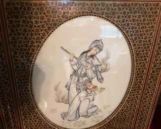 Hand Painted on Bone with Mosaic Frame