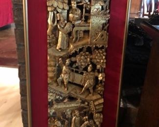 Antique Chinese 3D Gold Gilt Temple Wood Carving