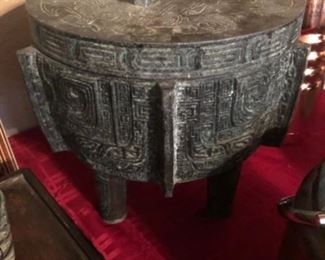 Vintage James Mont Style Metal Art Aztec Chinese Bronze Ice Bucket