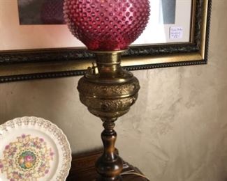 Cranberry Hob Nail Fenton lamp