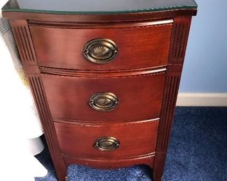 Mahogany 3 Drawer Night Stand with Glass Saver