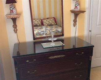 Lovely Art Deco 3 Drawer Dresser w/ Matching Mirror