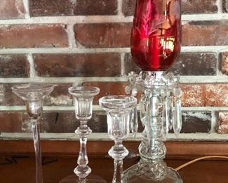 Cranberry Prism Hurricane Lamp