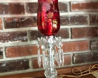 Cranberry Prism Hurricane Lamp