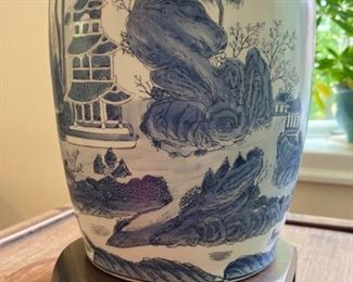 2 Blue and white asian lamp - 28"