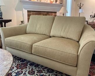 Ethan Allen champagne colored loveseat - 30"x 64"x 27"