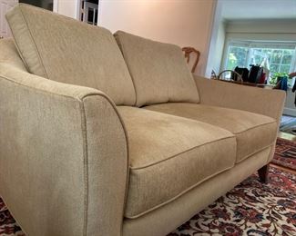 Ethan Allen champagne colored loveseat - 30"x 64"x 27"