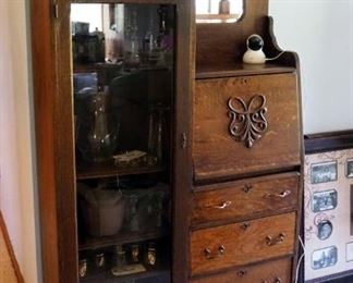 Antique Solid Wood Drop Front Secretary With 3 Drawers And 4 Adjustable Shelves, 71" x 38" x 10"