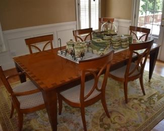 Hickory White - Genesis dining room table and matching chairs and buffet. Really gorgeous walnut and cherry stain. Oriental rug is in super shape!