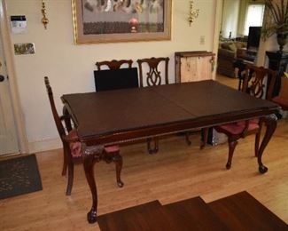 Honduran mahogany dining table and chairs with two leaves - enough room for seating from six to 10