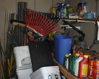 Tools, lawn tools and all sorts of garage related outdoor items, including wheel barrow, ladder and much much more.
