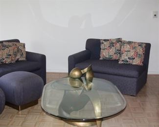 blue sectional sofa set with ottomans - $600