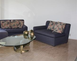 blue sectional sofa set with ottomans - $600