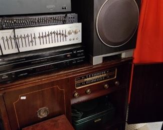 Vintage stereo in cabinet