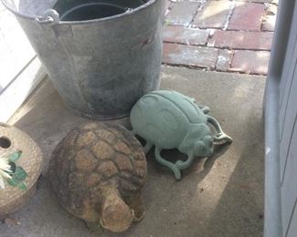 Concrete turtle, ladybug 