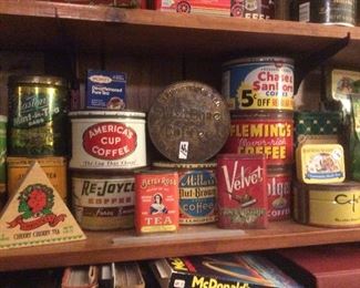 Coffee tins, tobacco tin, tea tins