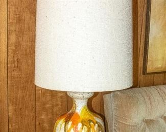 Mid Century Orange/Brown Drip lampLARGE - 1960s Ceramic Orange Drip Lamp