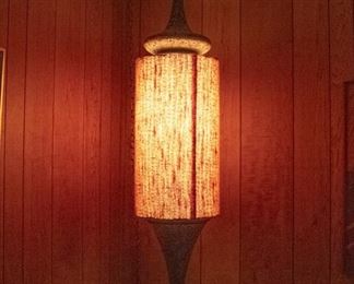 Outstanding Orange Fabric Mid Century Hanging Lamp