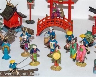 Miniature Cast Lead Asian Village and People
