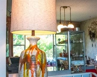 LARGE - 1960s Ceramic Orange Drip Lamp