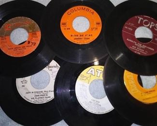 Assorted Vintage 45 rpm Records Including President Series - Herbert Hoover, Johnny Cash(Ring Of Fire),Elvis and Nancy Sinatra